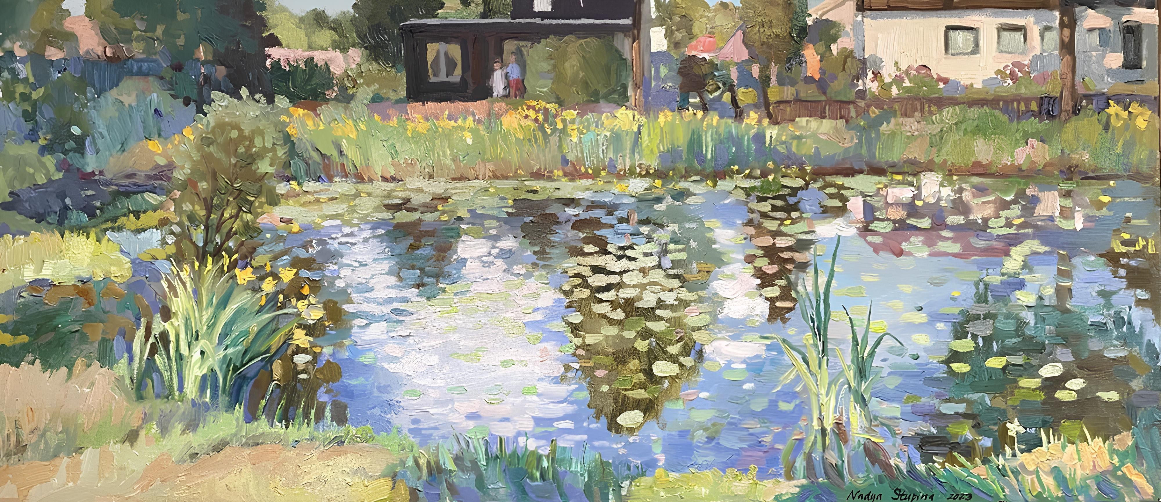 Nadezda Stupina, A pond with water lilies and irises1 Nadezda Stupina, A pond with water lilies and irises1