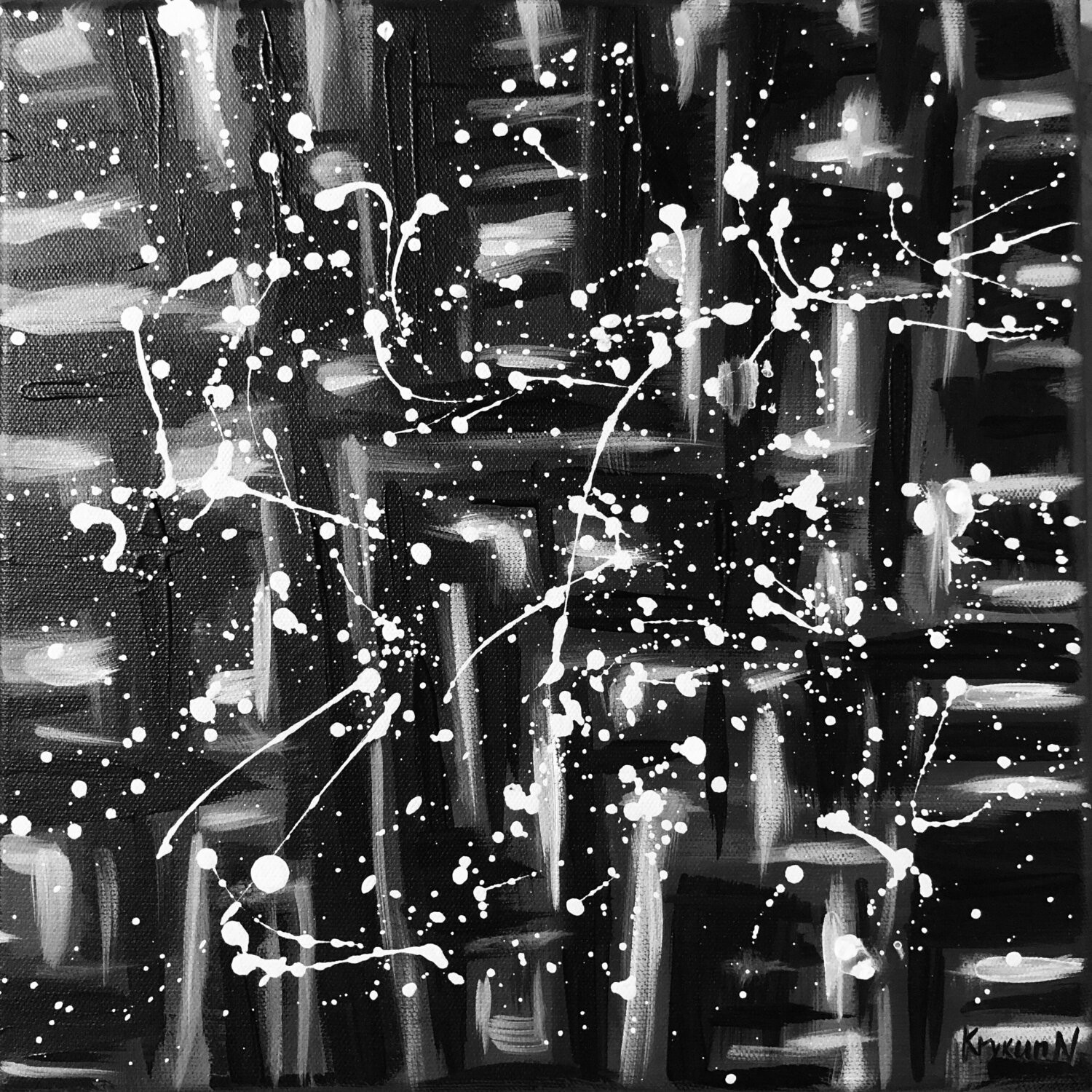 Nataliia Krykun, Black tulips - black, white geometric abstraction, dropping Nataliia Krykun, Black tulips - black, white geometric abstraction, dropping