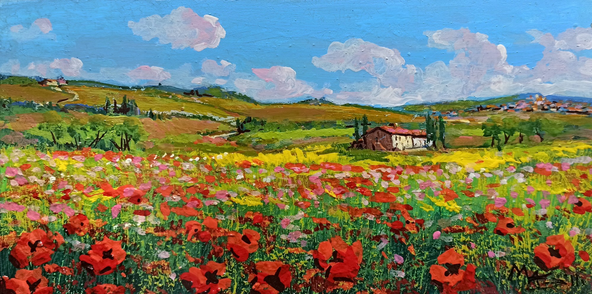 Gino Masini, Blooming hills- Tuscany landscape painting Gino Masini, Blooming hills- Tuscany landscape painting