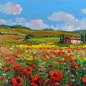 Pittura, Blooming hills- Tuscany landscape painting, Gino Masini