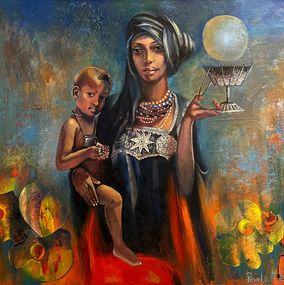 Painting, Toubou - African Woman and Child, Reneta Isin