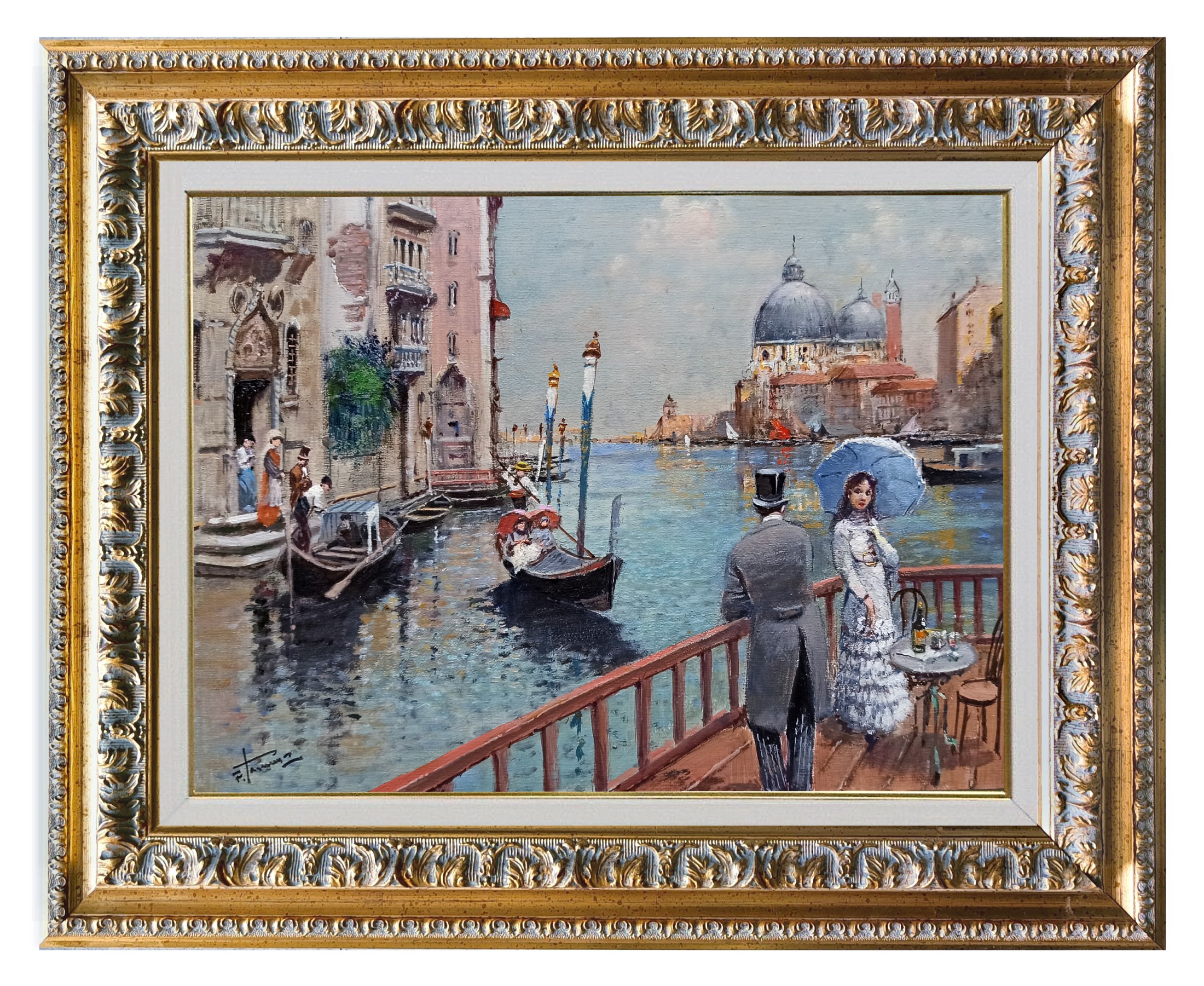 Francesco Tammaro, Farewell to Venice - Old Italy Belle Epoque painting & frame Francesco Tammaro, Farewell to Venice - Old Italy Belle Epoque painting & frame