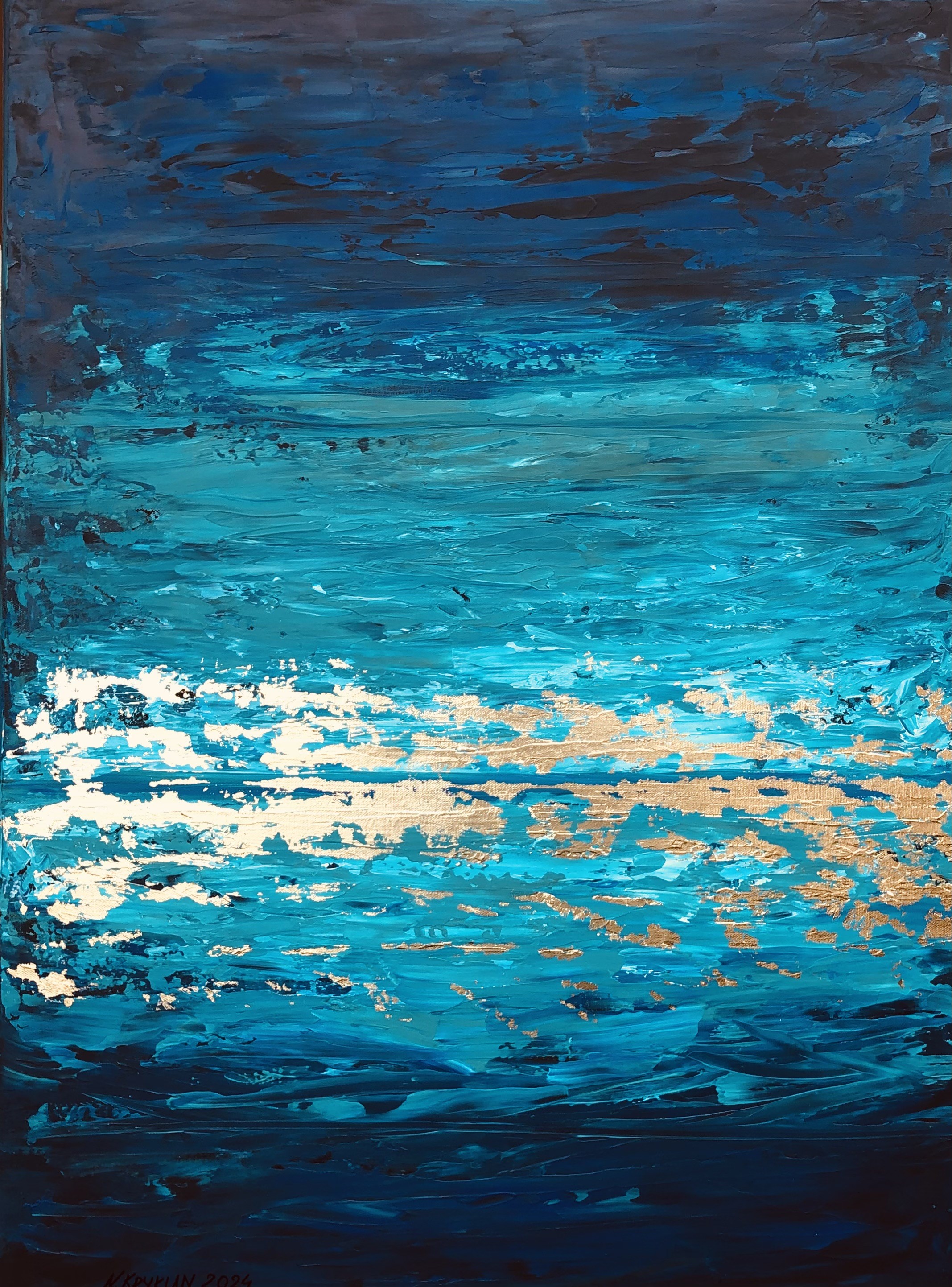 Nataliia Krykun, Turquoise seascape - 3D Seascape, ocean, water gold leaf Nataliia Krykun, Turquoise seascape - 3D Seascape, ocean, water gold leaf