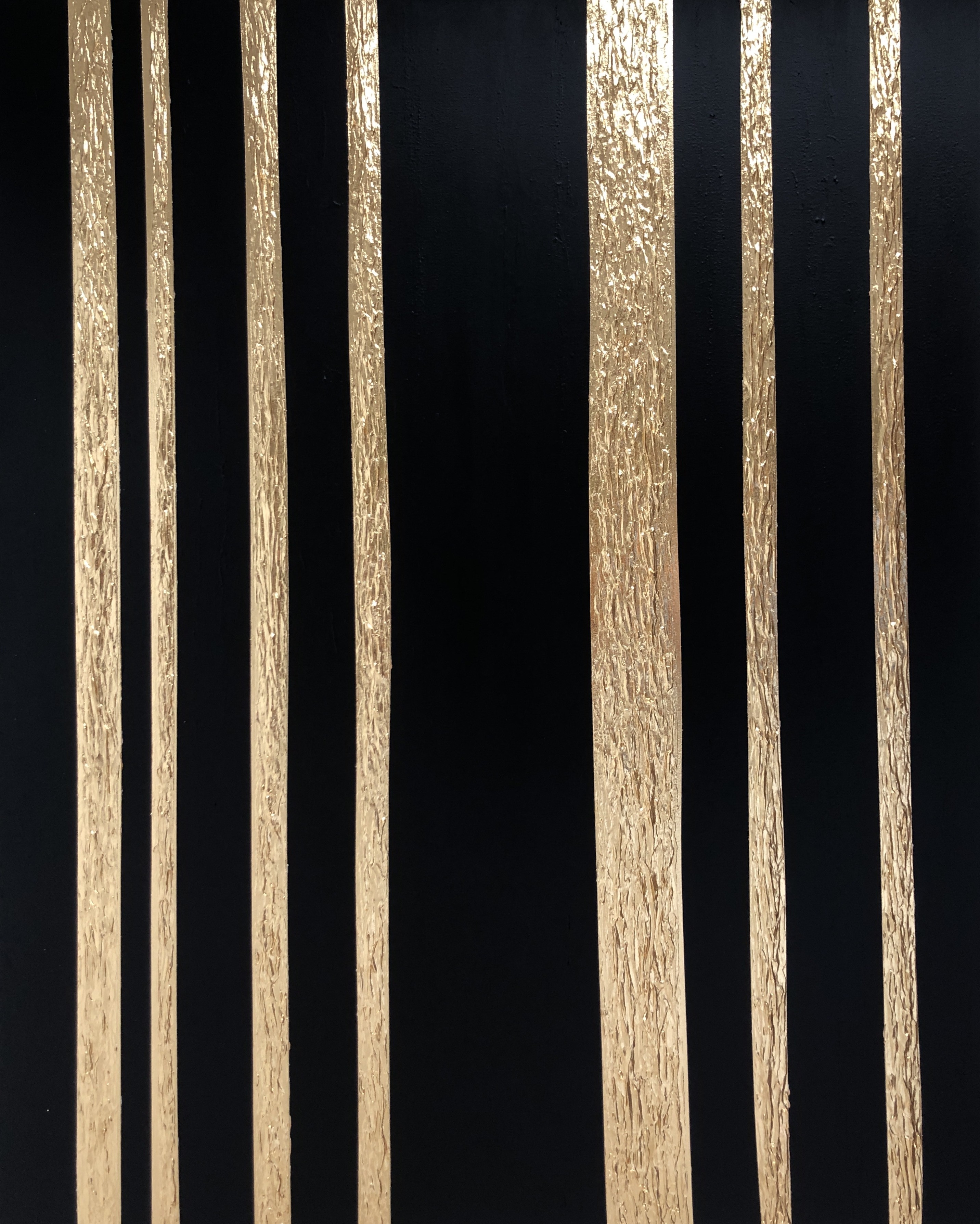 Nataliia Krykun, Horizon in the evening - 3 d black and gold stripes, textured gold leaf Nataliia Krykun, Horizon in the evening - 3 d black and gold stripes, textured gold leaf