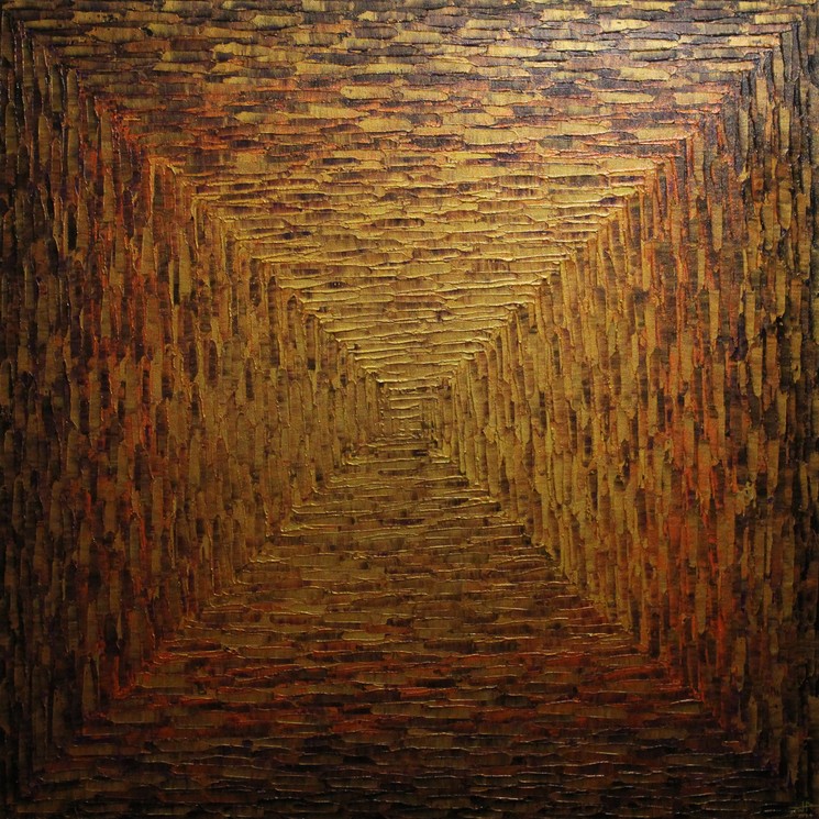 Jonathan Pradillon, Grand dégradé carré or orange violacé, Painting on canvas