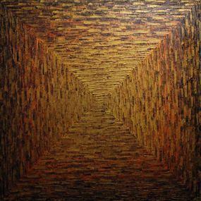 Peinture, Grand dégradé carré or orange violacé, Jonathan Pradillon