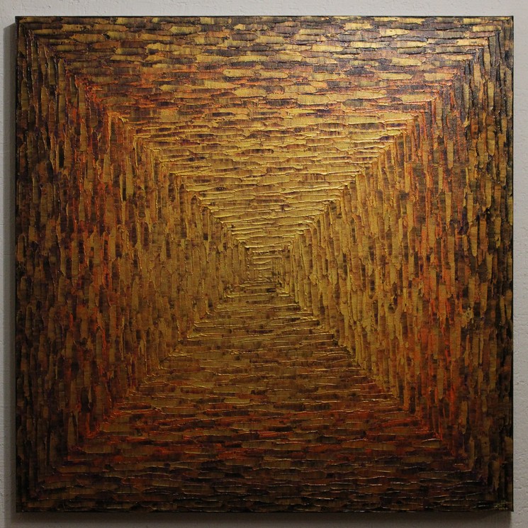 Jonathan Pradillon, Grand dégradé carré or orange violacé, Painting on canvas