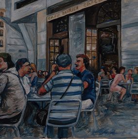 Gemälde, Amigos en el café Zurich, Jordi Turbau