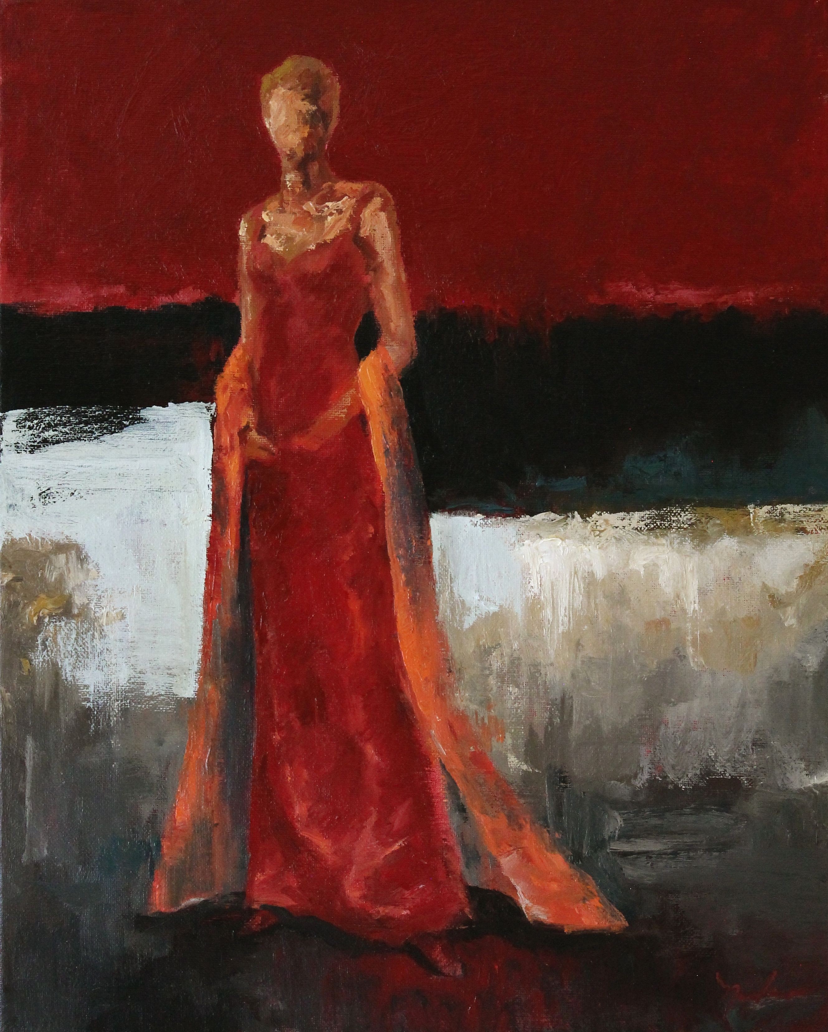 Naoko Paluszak, Red Dress with Orange Shawl Naoko Paluszak, Red Dress with Orange Shawl