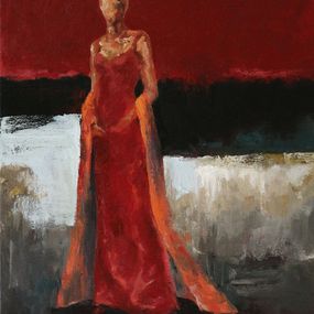 Peinture, Red Dress with Orange Shawl, Naoko Paluszak