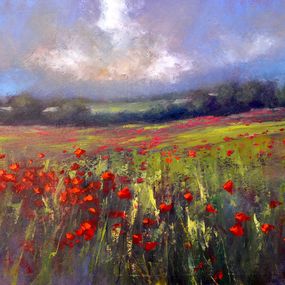 Gemälde, Landscape with poppy field, Elena Lukina