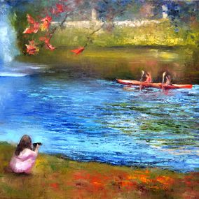 Painting, River fountain in a city park, Elena Lukina