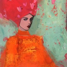 Gemälde, Woman with Hat Blossoms, Nicolle Menegaldo