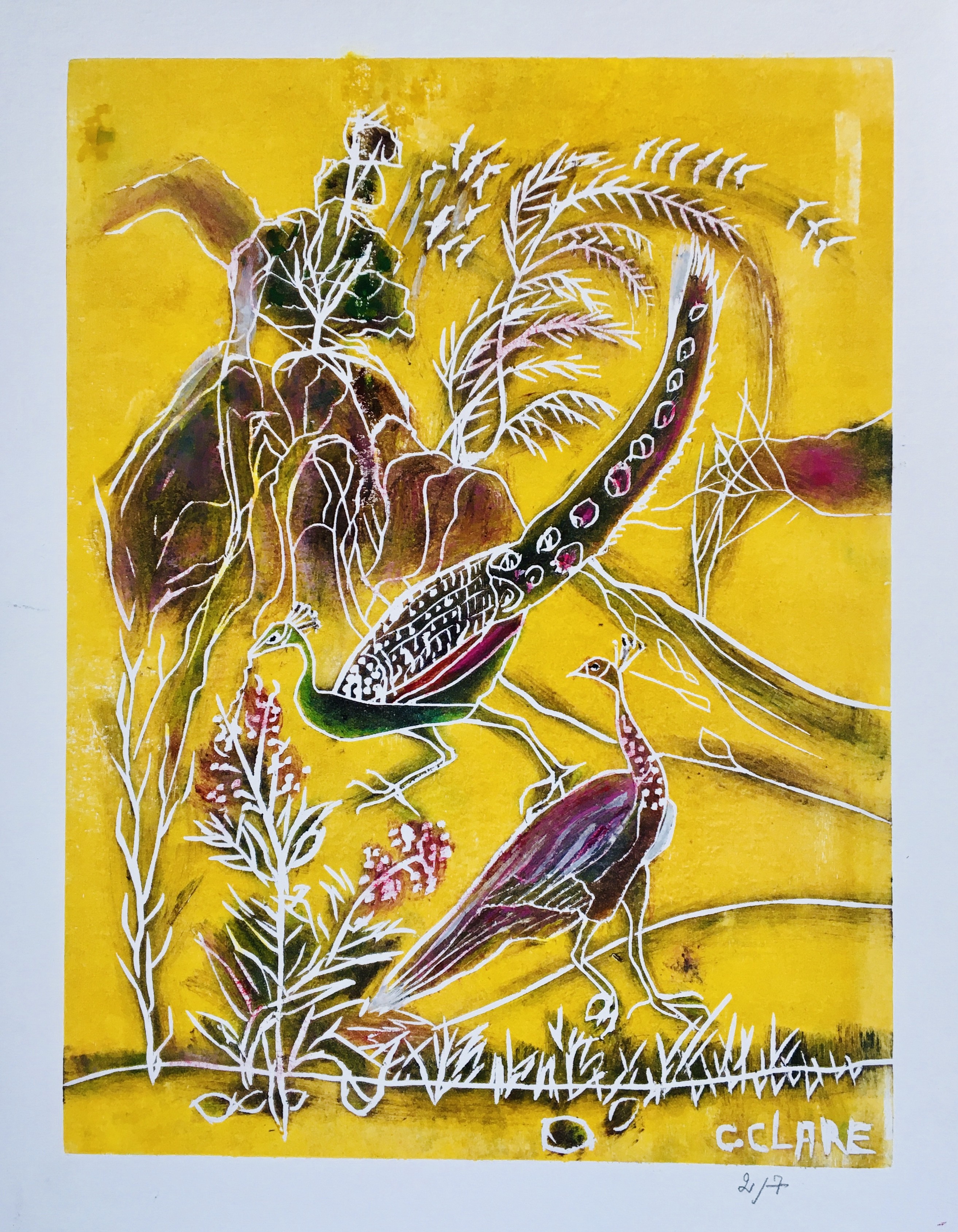 Catherine Clare, Couple de paons N°2, jaune Catherine Clare, Couple de paons N°2, jaune