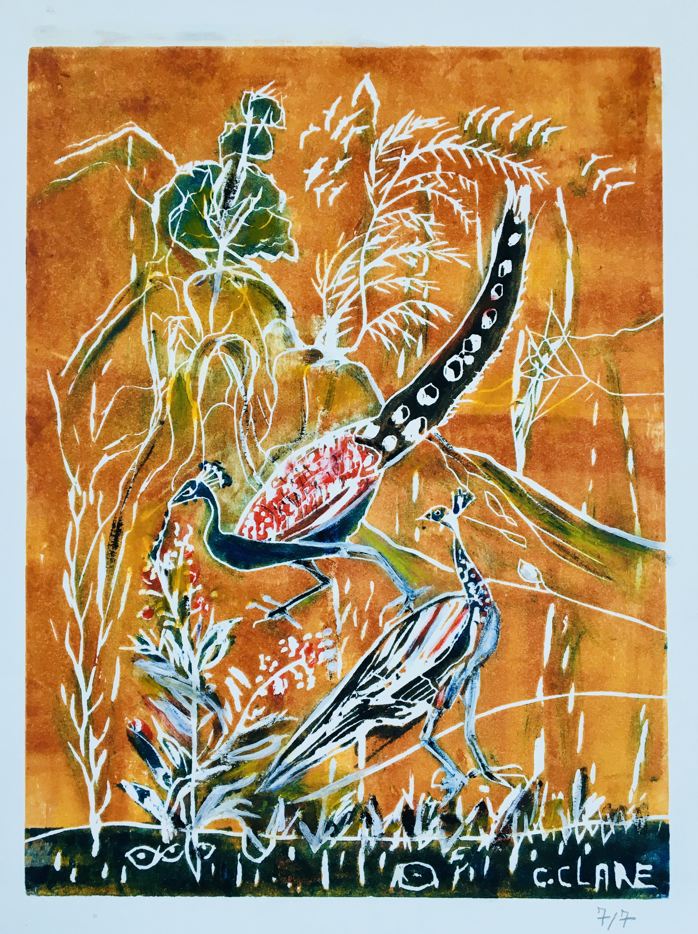 Catherine Clare, Couple de paons N°7, orange Catherine Clare, Couple de paons N°7, orange