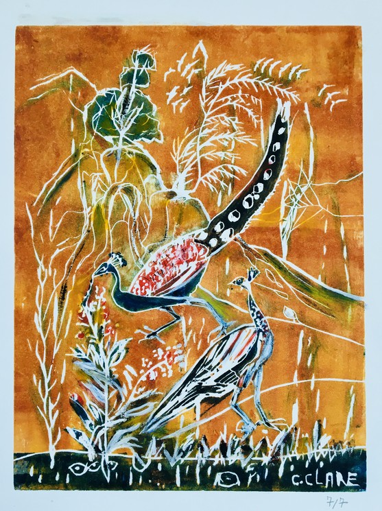 Catherine Clare, Couple de paons N°7, orange, Print on Hahnemuehle fine art paper