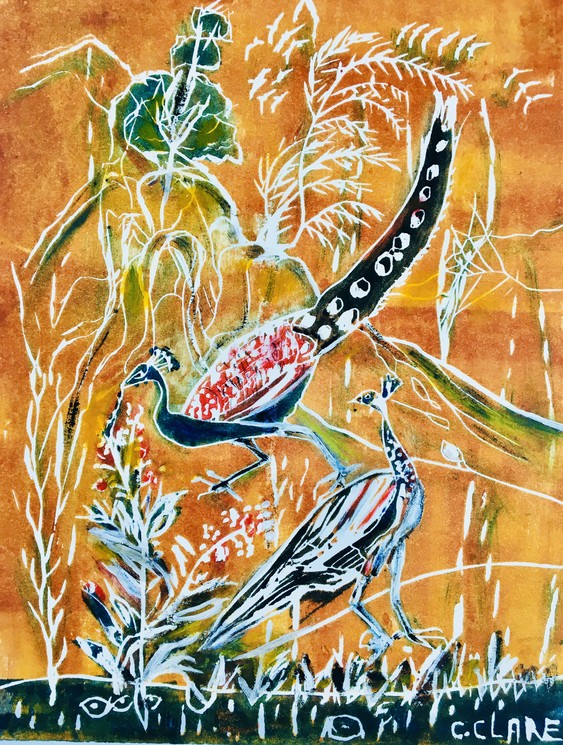 Catherine Clare, Couple de paons N°7, orange, Print on Hahnemuehle fine art paper