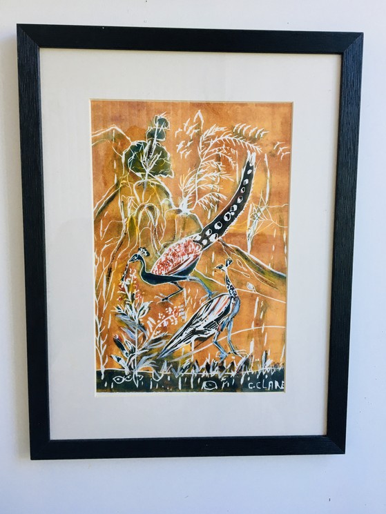 Catherine Clare, Couple de paons N°7, orange, Print on Hahnemuehle fine art paper