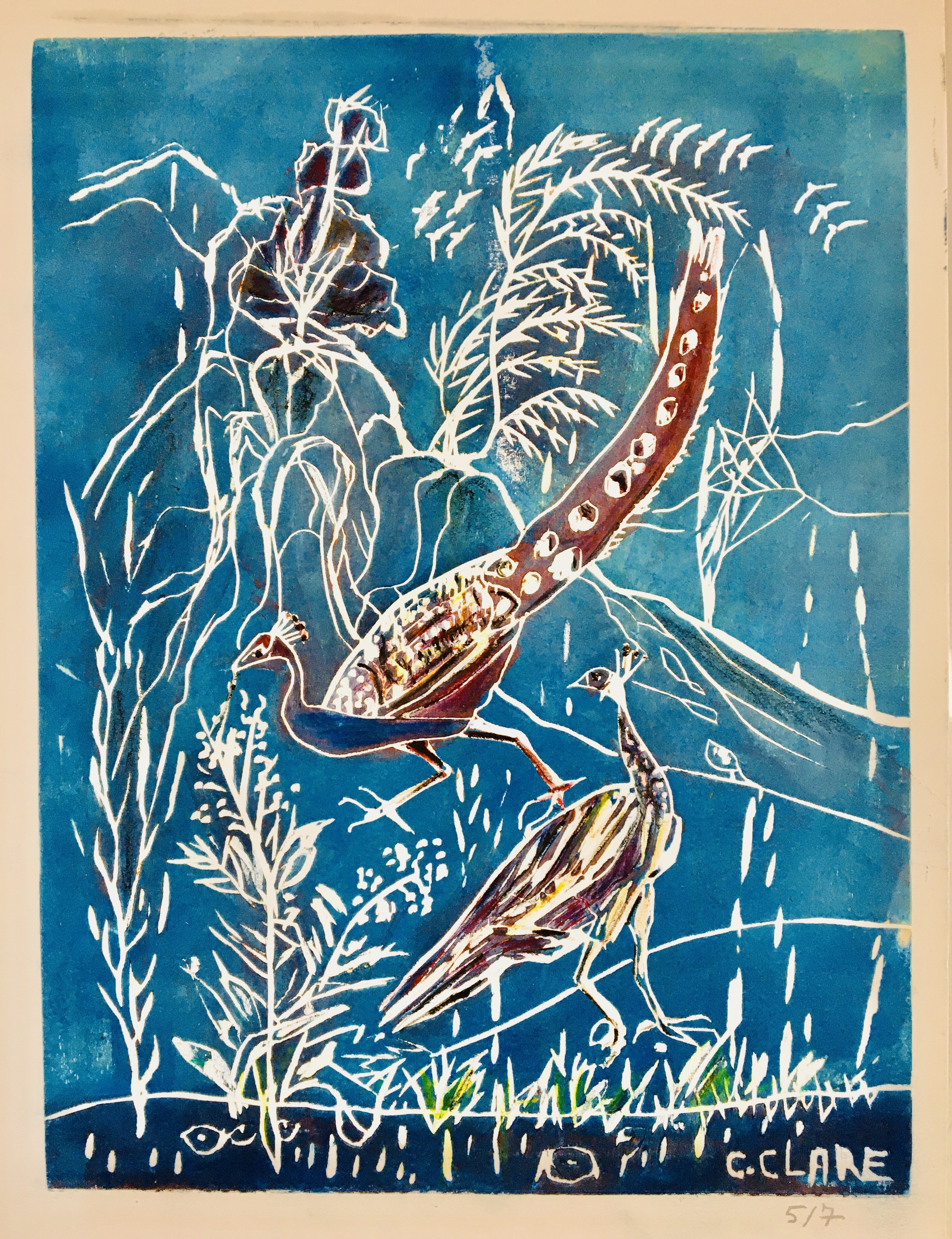 Catherine Clare, Couple de paons N°5, bleu Catherine Clare, Couple de paons N°5, bleu
