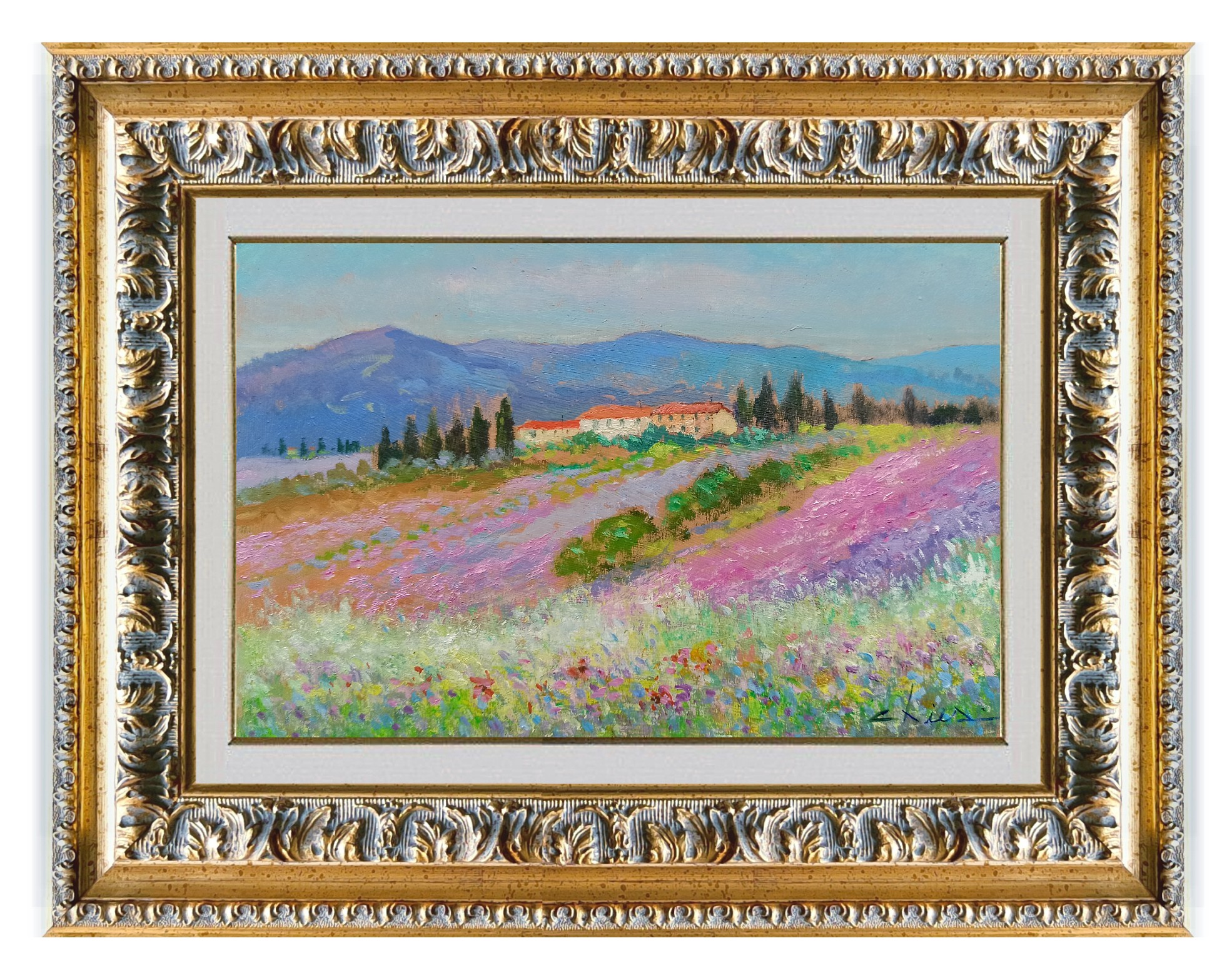 Biagio Chiesi, Bloomed hills - Tuscany painting landscape + frame Biagio Chiesi, Bloomed hills - Tuscany painting landscape + frame