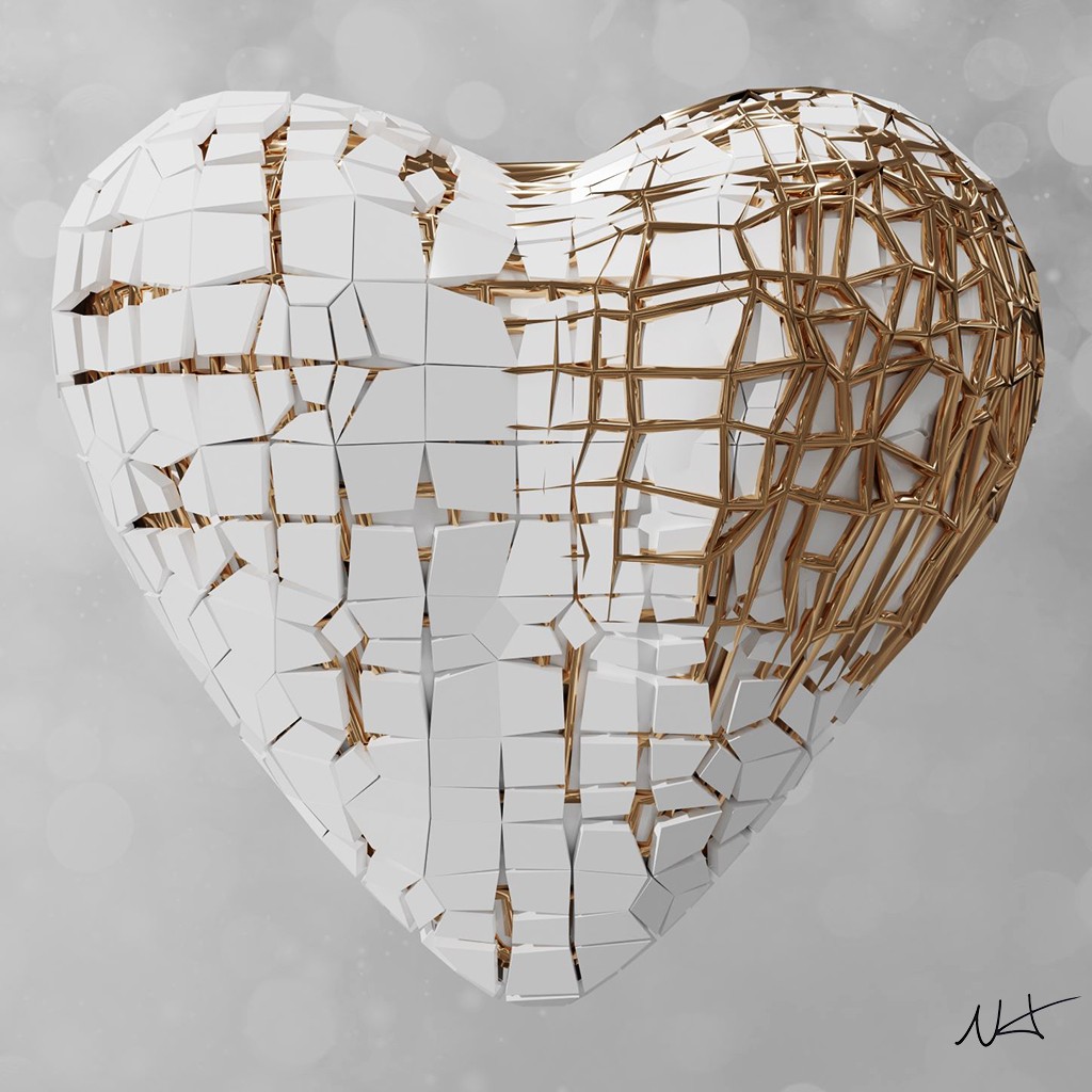 Nhico, Coeur blanc brise cage or02 Nhico, Coeur blanc brise cage or02