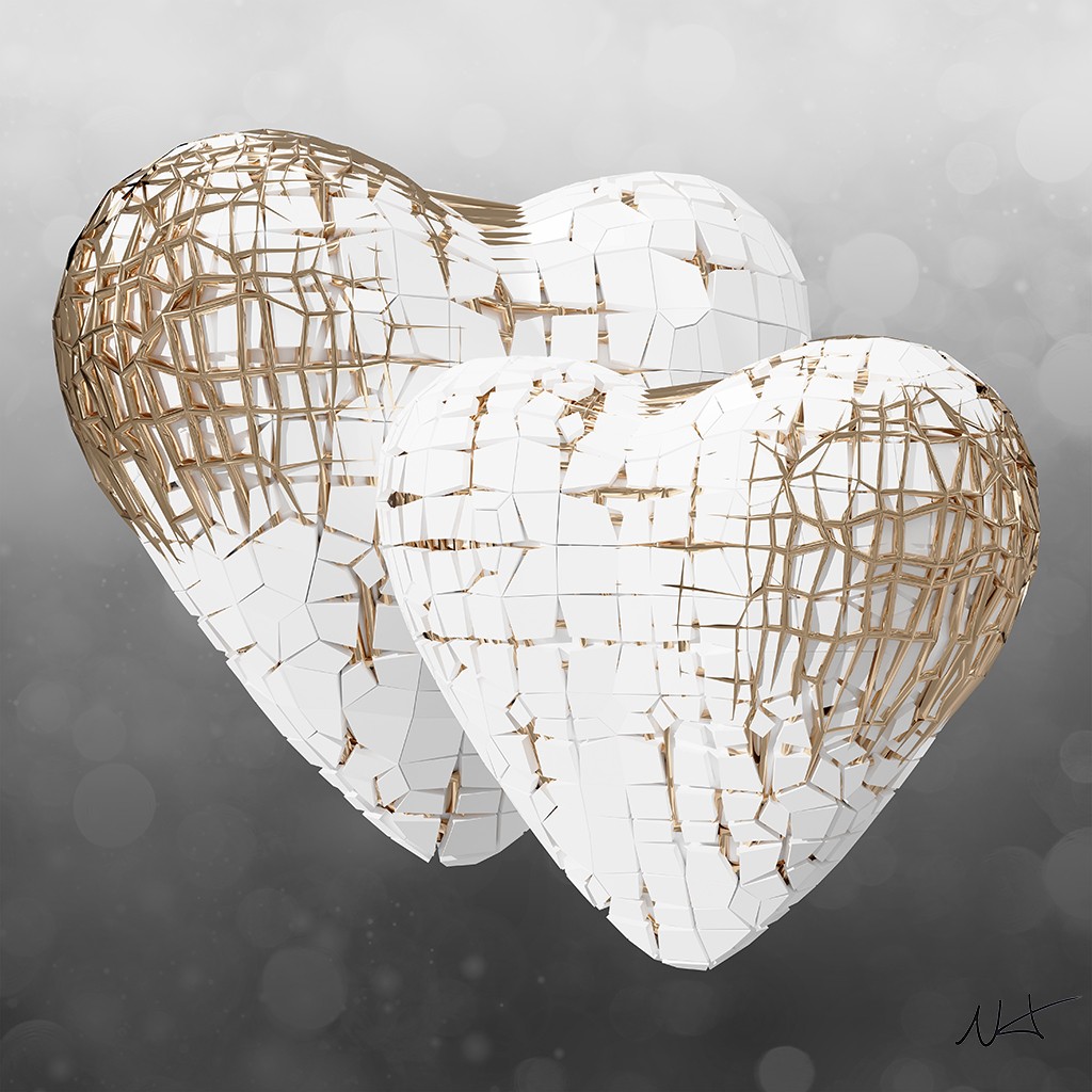 Nhico, Coeur blanc double cage or02 Nhico, Coeur blanc double cage or02