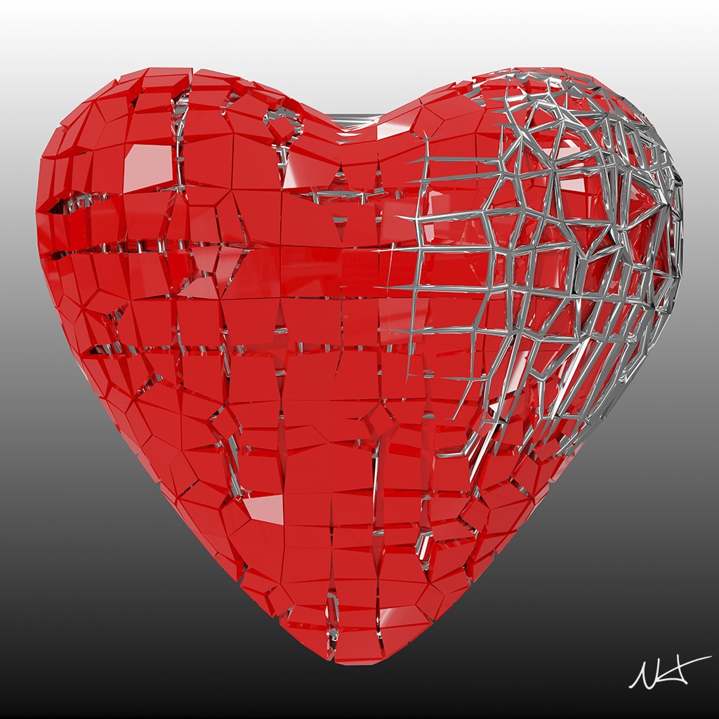 Nhico, Coeur rouge cage inox02 Nhico, Coeur rouge cage inox02