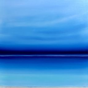 Peinture, Seascape blue minimalism - Sunset, skyline, turquoise waves, Nataliia Krykun