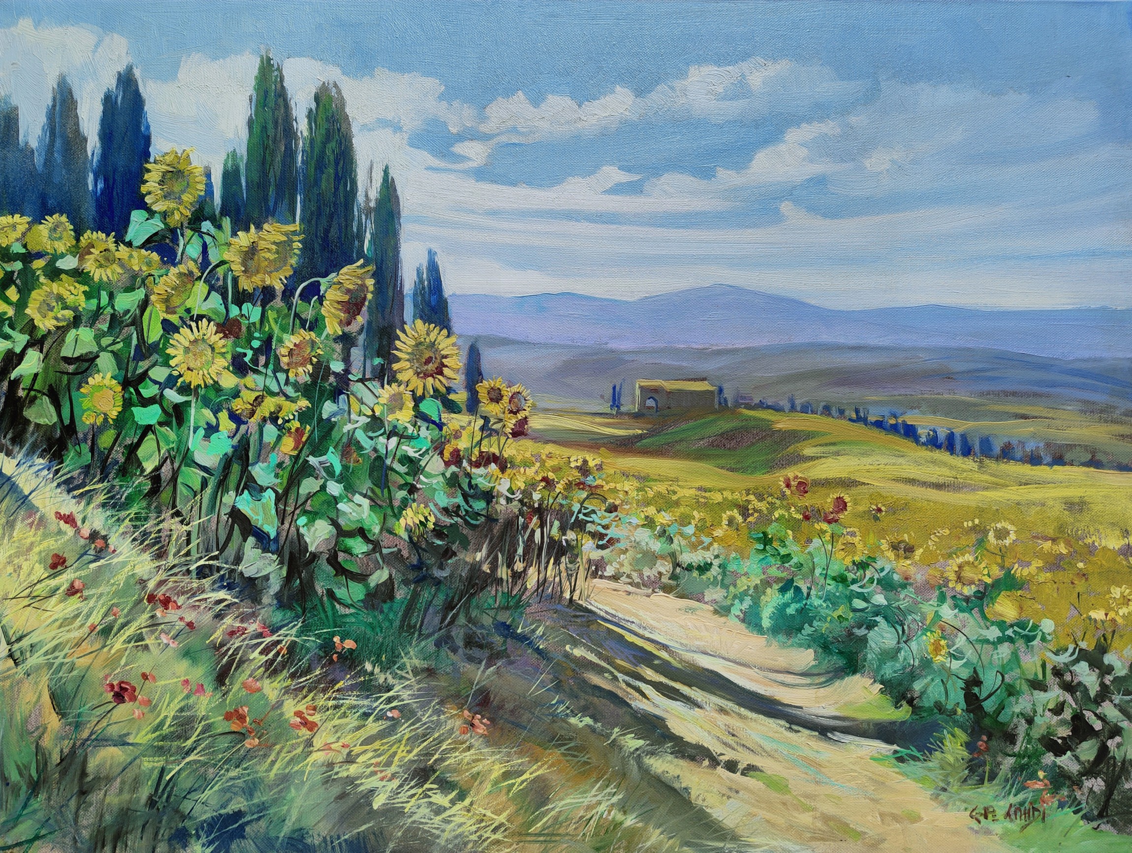 Giuseppe Landi, Sunflowers valley - Tuscany painting landscape Giuseppe Landi, Sunflowers valley - Tuscany painting landscape