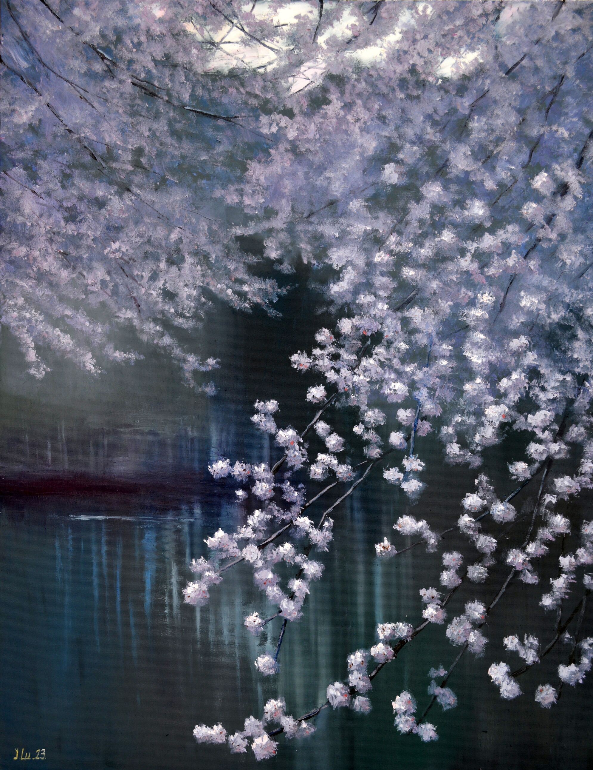 Elena Lukina, Blooming garden by the pond Elena Lukina, Blooming garden by the pond