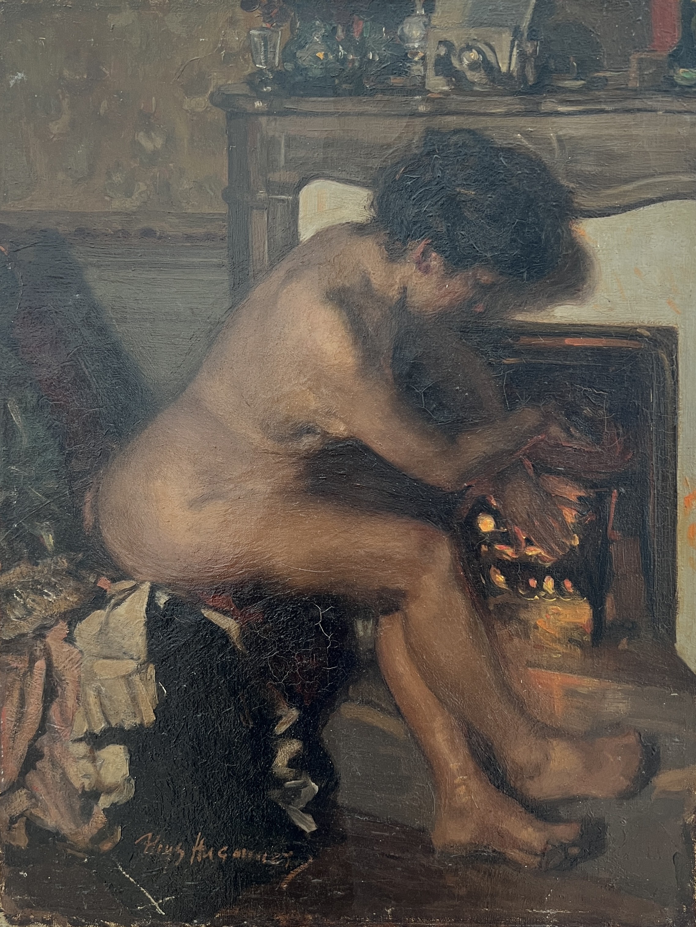 Aloys Hugonnet, Femme nue devant la cheminée Aloys Hugonnet, Femme nue devant la cheminée
