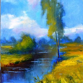 Gemälde, A Village river, Elena Lukina