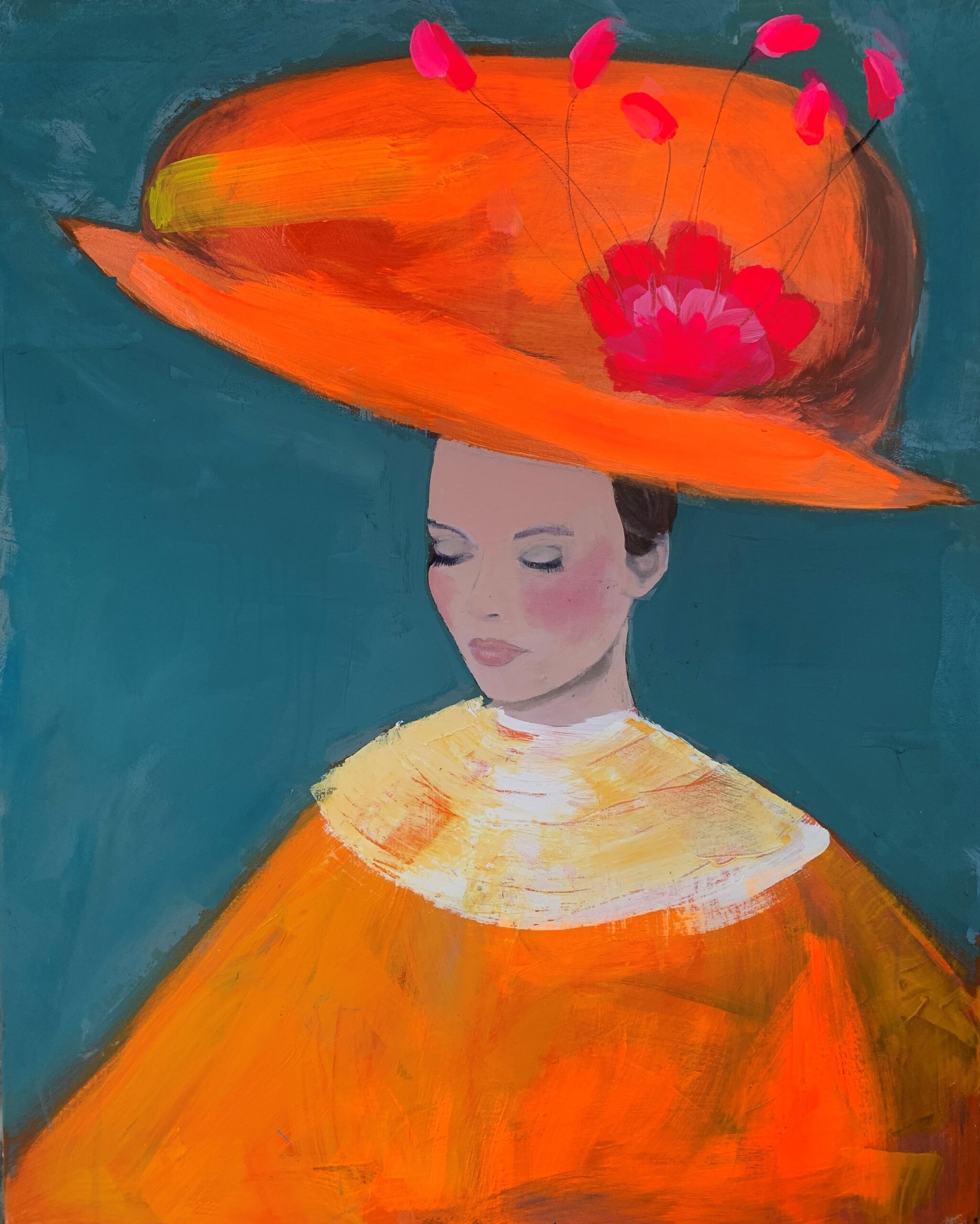 Nicolle Menegaldo, Woman in Orange Hat with Flowers Nicolle Menegaldo, Woman in Orange Hat with Flowers