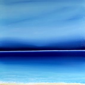 Painting, Seascape blue minimalism - Sunset, skyline, turquoise waves, Nataliia Krykun