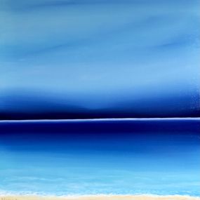 Pintura, Seascape blue minimalism - Sunset, skyline, turquoise waves, Nataliia Krykun