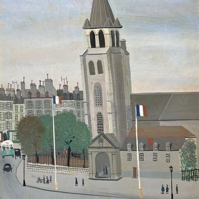 Gemälde, Personnages sous le porche de l'église, Armand Marie Guérin