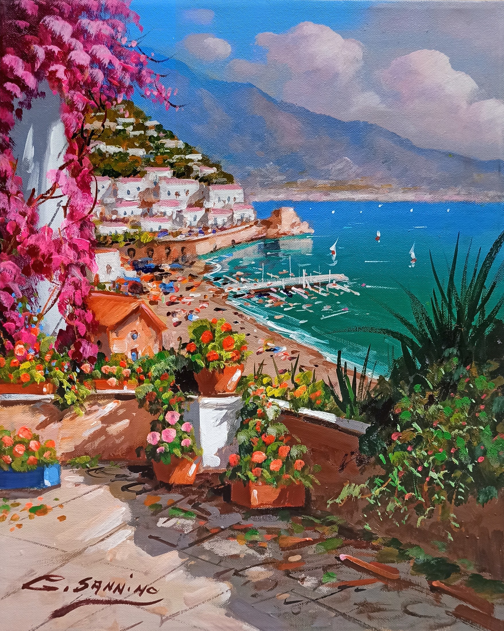 Gio Sannino, Flowery terrace vertical version - Amalfi painting (Italy) Gio Sannino, Flowery terrace vertical version - Amalfi painting (Italy)