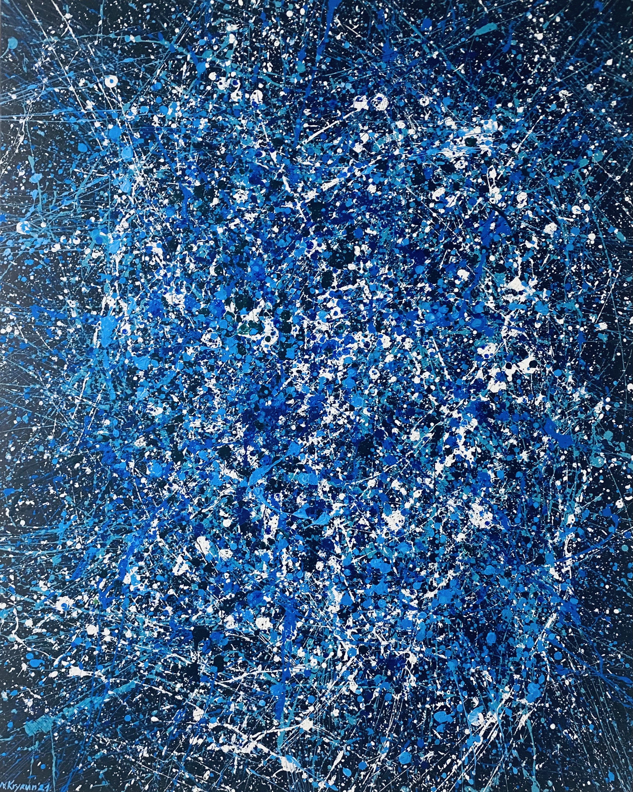 Nataliia Krykun, Blue Galaxy, minimalistic dripping abstraction Pollock’s Style Nataliia Krykun, Blue Galaxy, minimalistic dripping abstraction Pollock’s Style