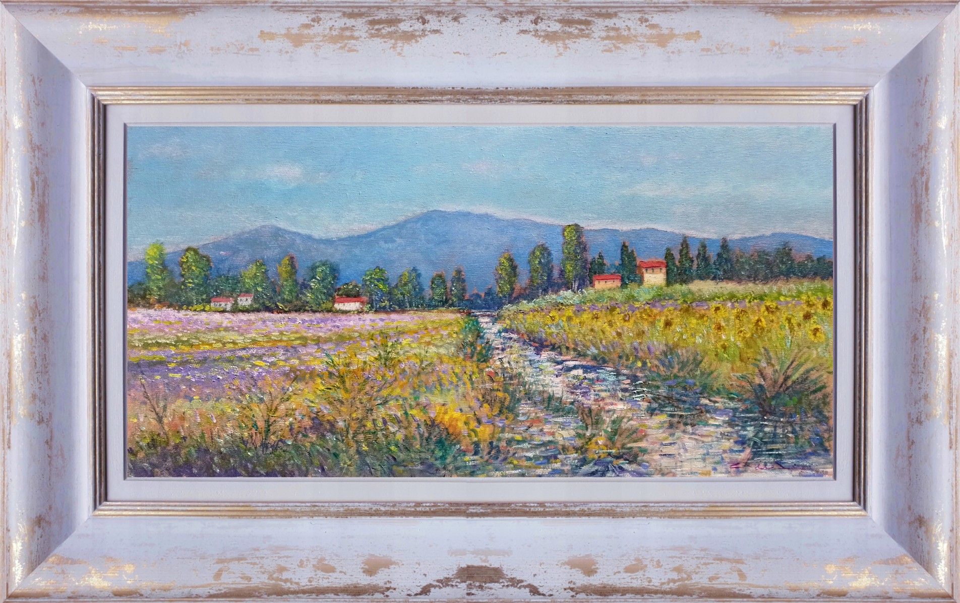 Biagio Chiesi, Flowering of sunflowers - Tuscany painting landscape + frame Biagio Chiesi, Flowering of sunflowers - Tuscany painting landscape + frame