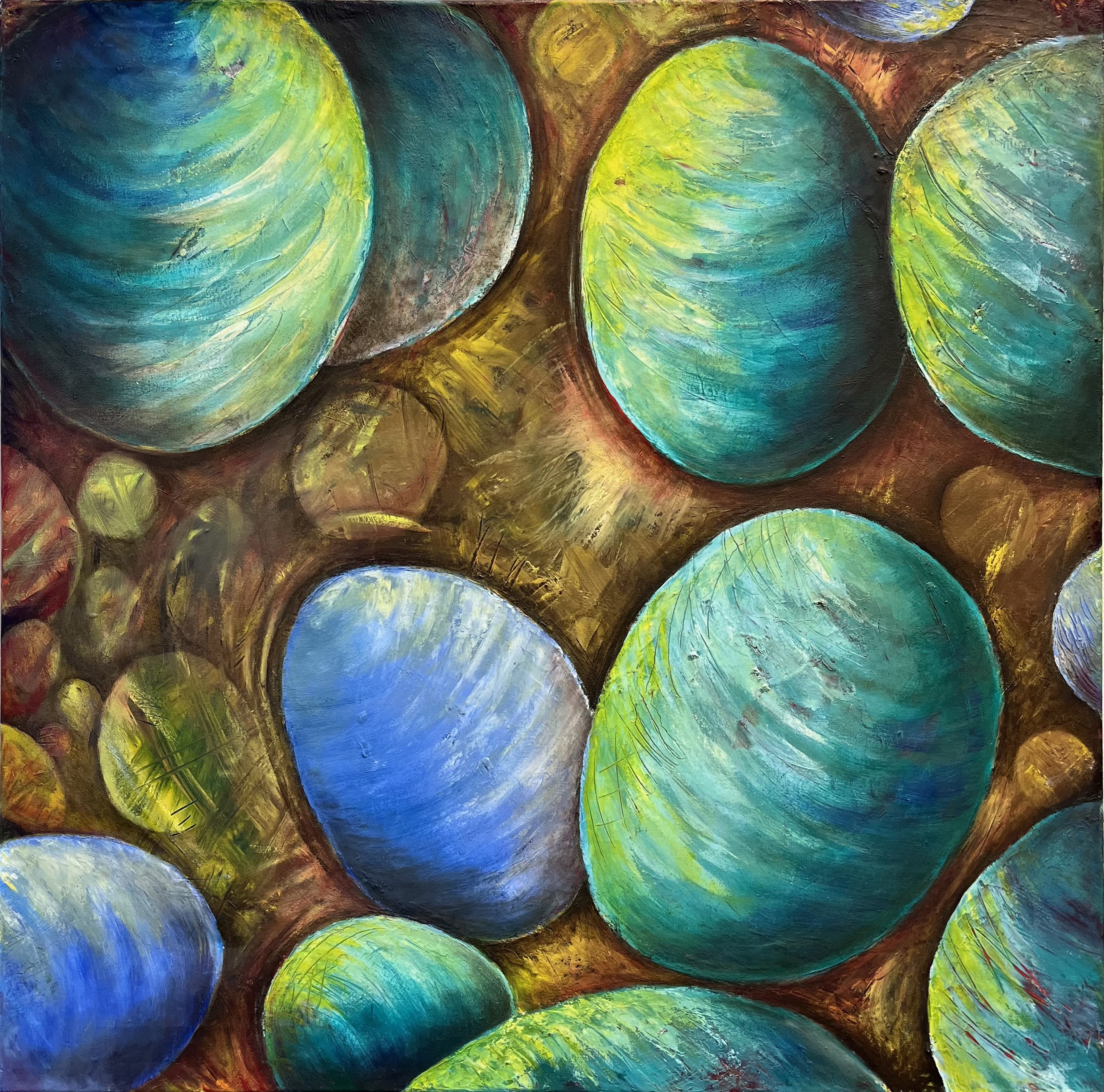 Jeff Engberg, Green balls on yellow brown Jeff Engberg, Green balls on yellow brown