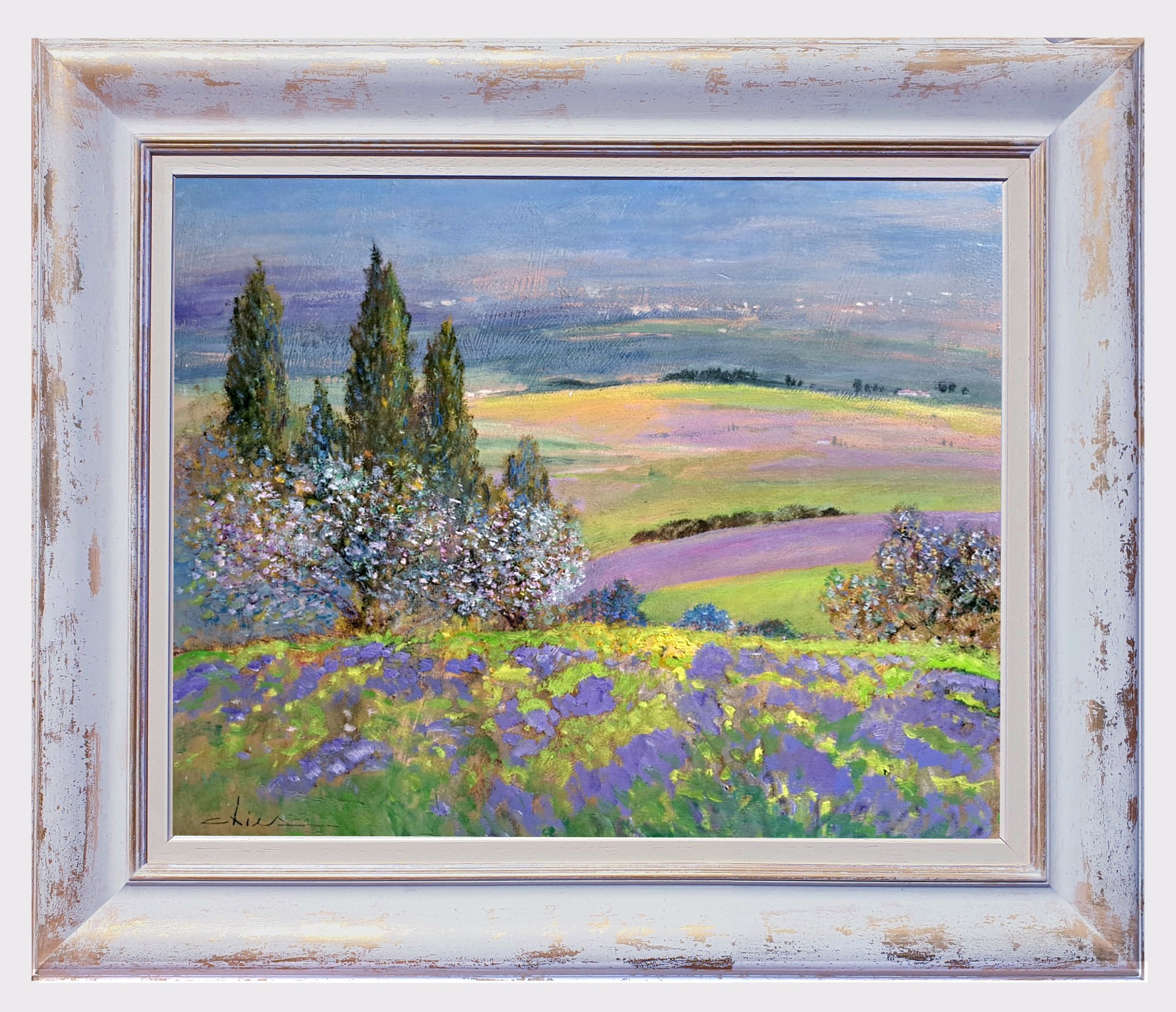 Biagio Chiesi, Spring colors landscape n°2 - Tuscany painting & frame Biagio Chiesi, Spring colors landscape n°2 - Tuscany painting & frame