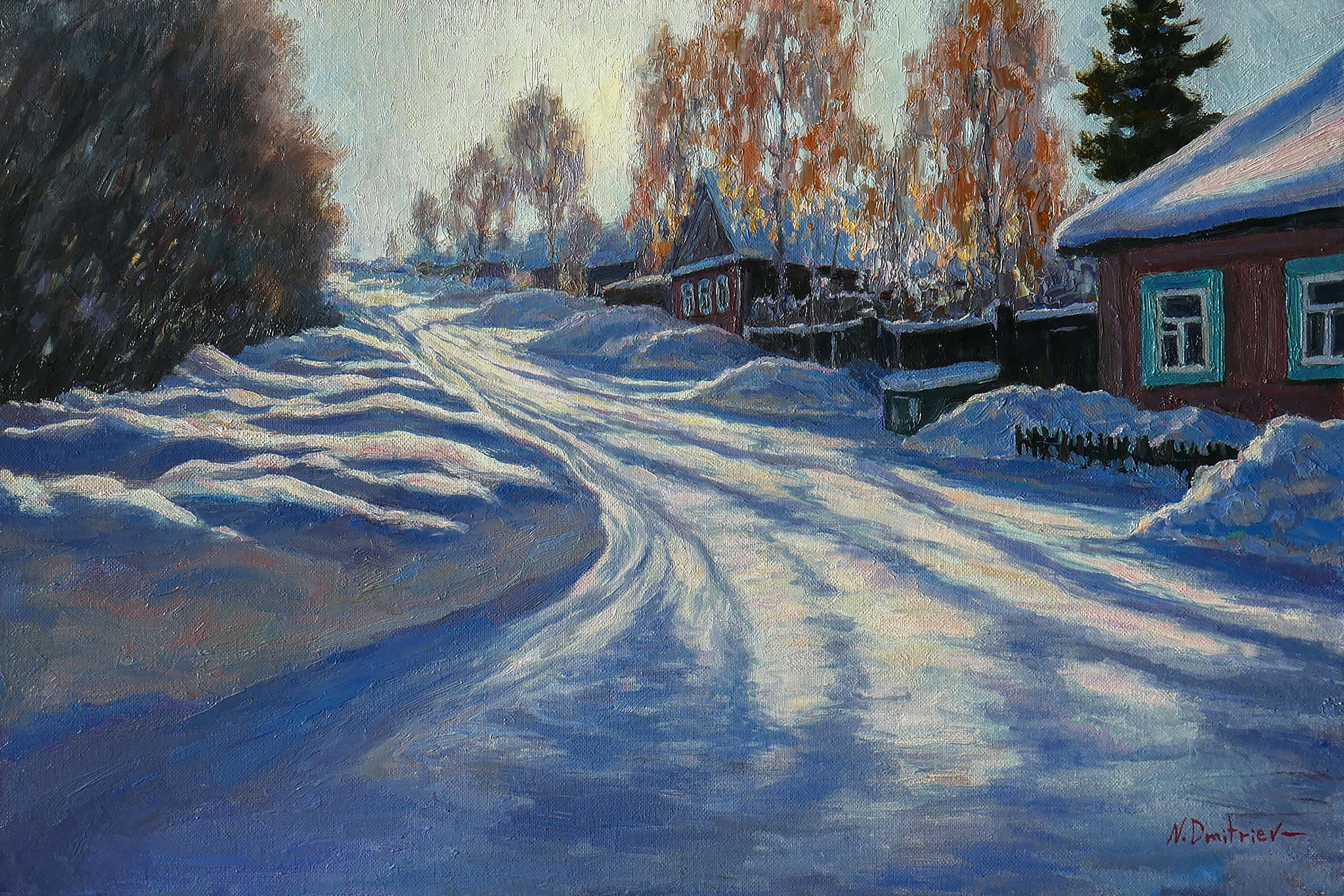 Nikolay Dmitriev, Cold Sunlight - Sunny Winter Painting Nikolay Dmitriev, Cold Sunlight - Sunny Winter Painting