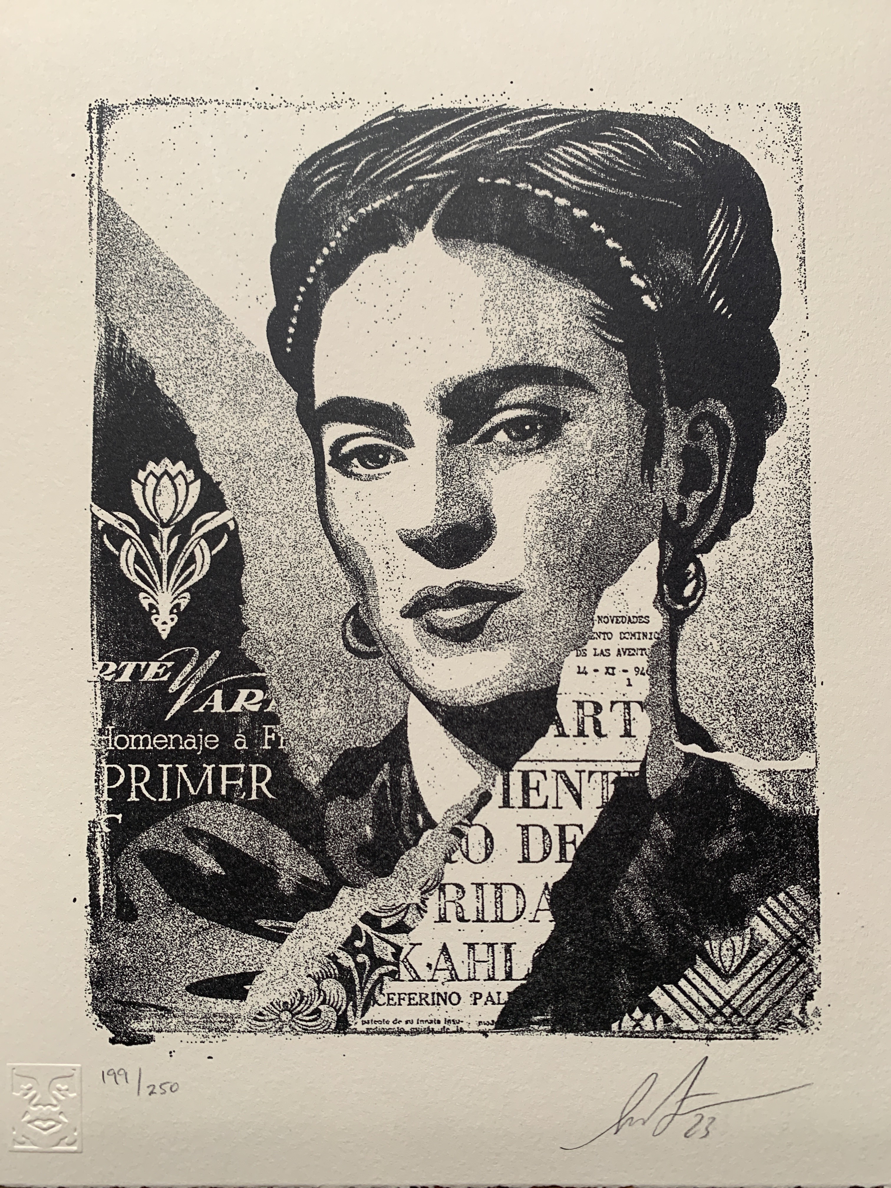 Shepard Fairey (Obey), The Woman Who Defeated Pain (Frida Kahlo) Letterpress Shepard Fairey (Obey), The Woman Who Defeated Pain (Frida Kahlo) Letterpress