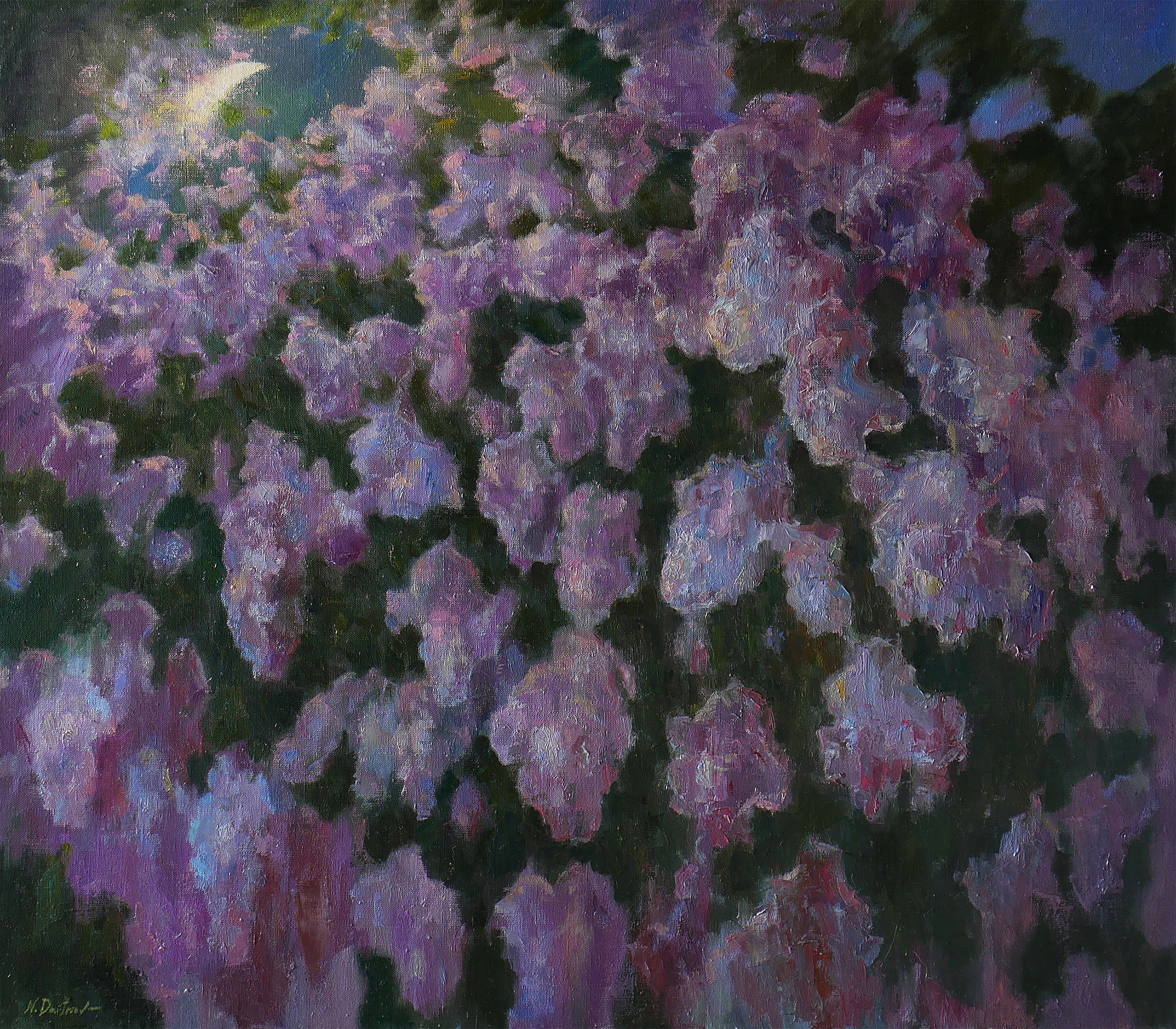 Nikolay Dmitriev, May Night In The Blooming Garden - Lilacs painting Nikolay Dmitriev, May Night In The Blooming Garden - Lilacs painting