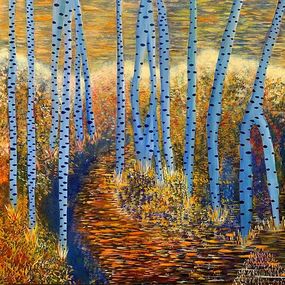 Painting, Cerulean Blue Birches small, Helen Brough