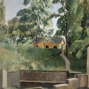 Painting, Petit chemin et barque bleue, Eugène Louis Martin