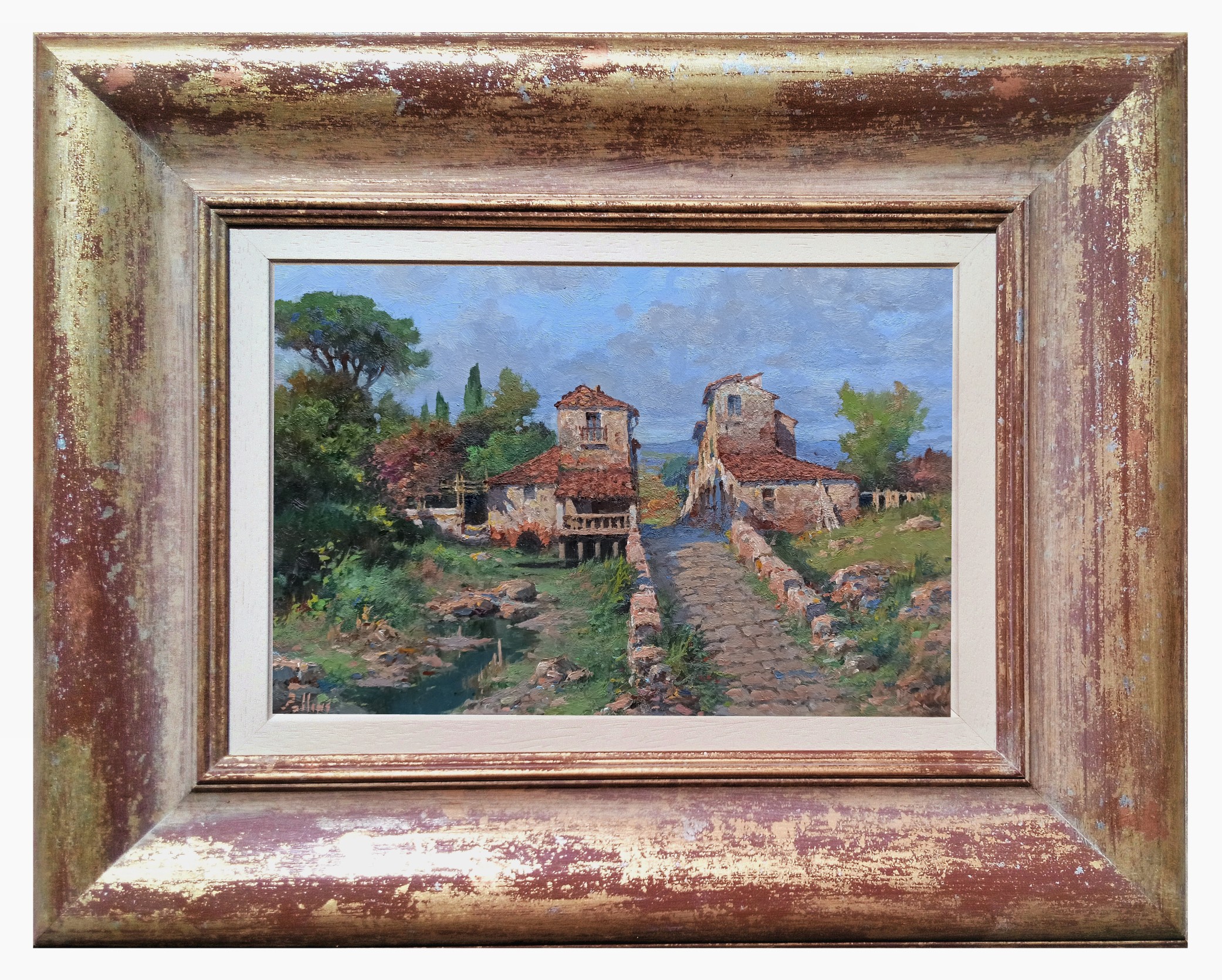 Claudio Pallini, Borgo Toscano - Tuscany painting landscape & frame Claudio Pallini, Borgo Toscano - Tuscany painting landscape & frame