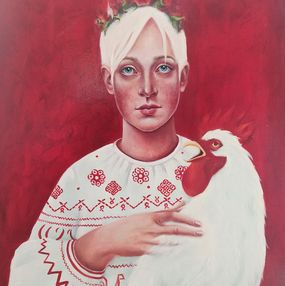 Gemälde, La Fille au Coq ou Belarus, Svetlana Maksimenko
