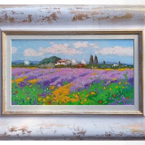 Peinture, Bloomed field - Tuscany landscape & frame, Andrea Borella