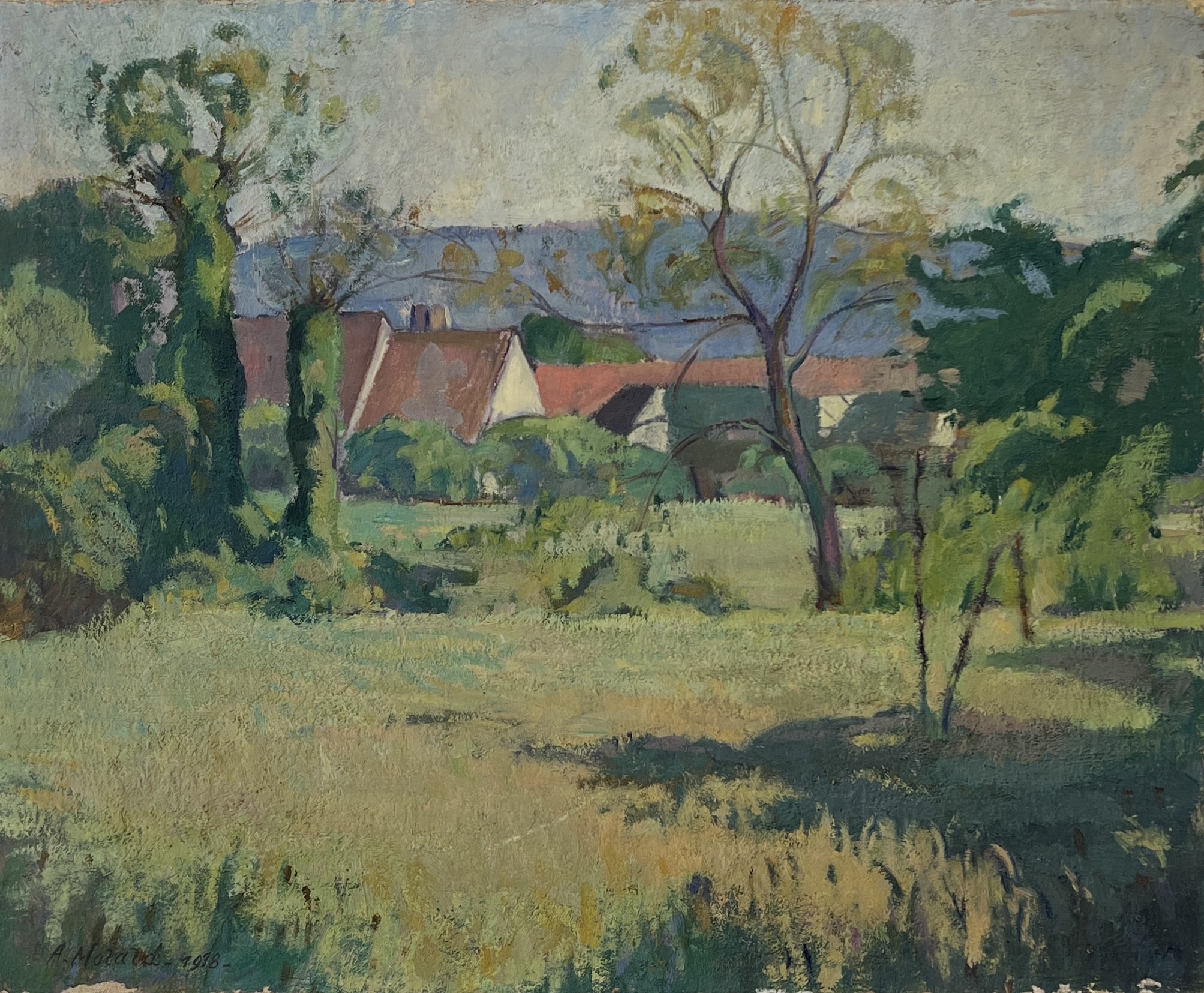 Arthur Morard, Paysage de campagne avec vue sur le Jura Suisse Arthur Morard, Paysage de campagne avec vue sur le Jura Suisse